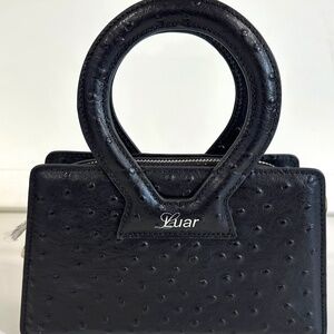 LUAR Black Ostrich-Embossed Leather Small Ana Bag NWT